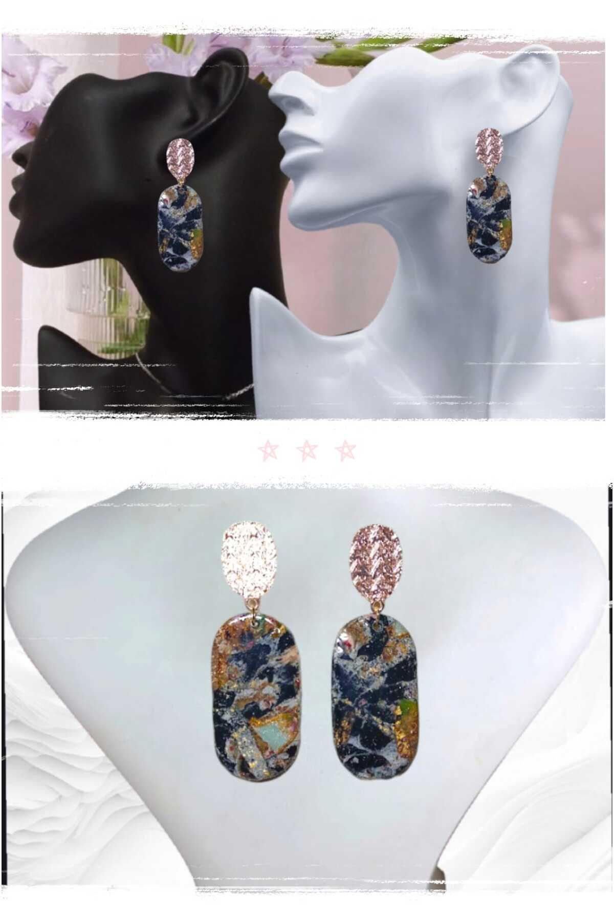 Gezegenli Polimer Kil & Epoksi Tasarım Küpe