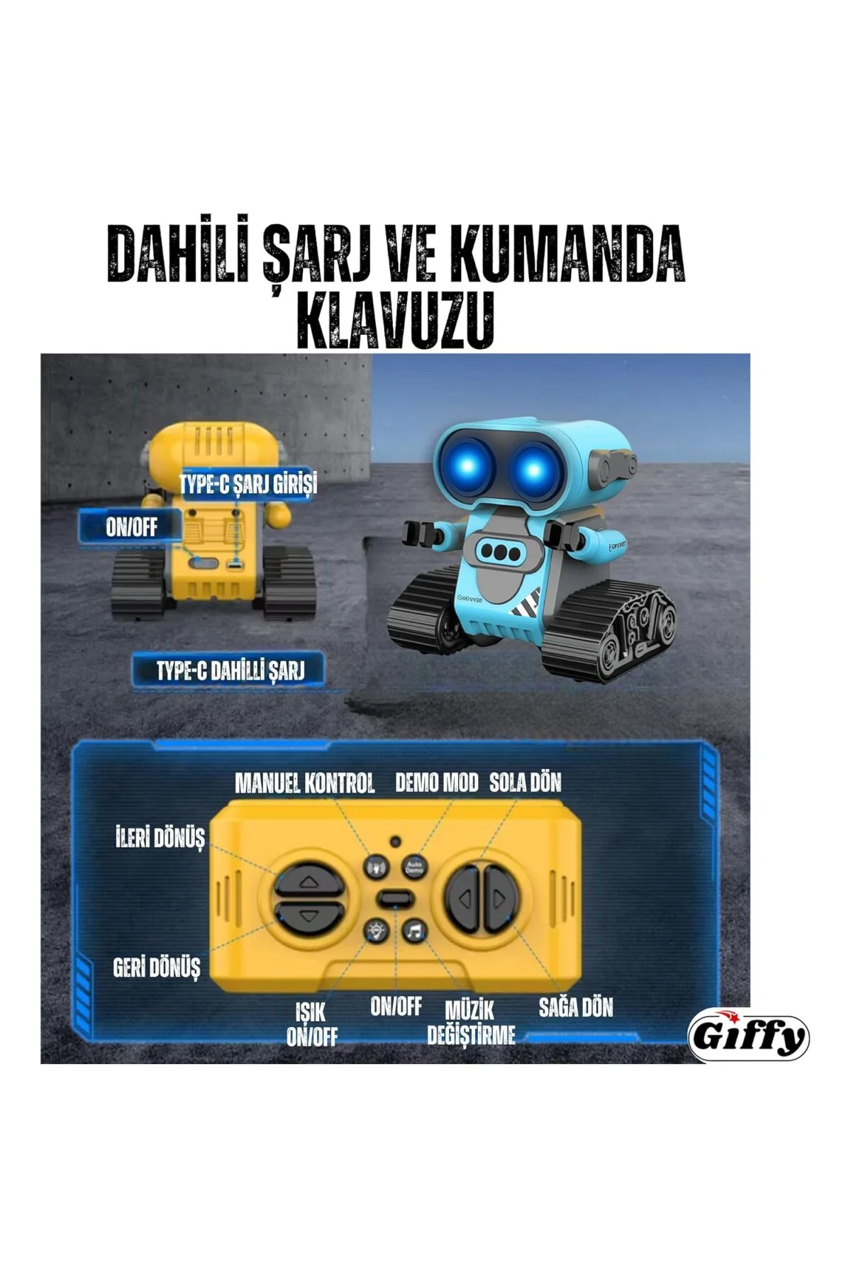 Giffy/Oyuncak Uzaktan Kumandalı El Sensörlü Akıllı WALL-E Robot D