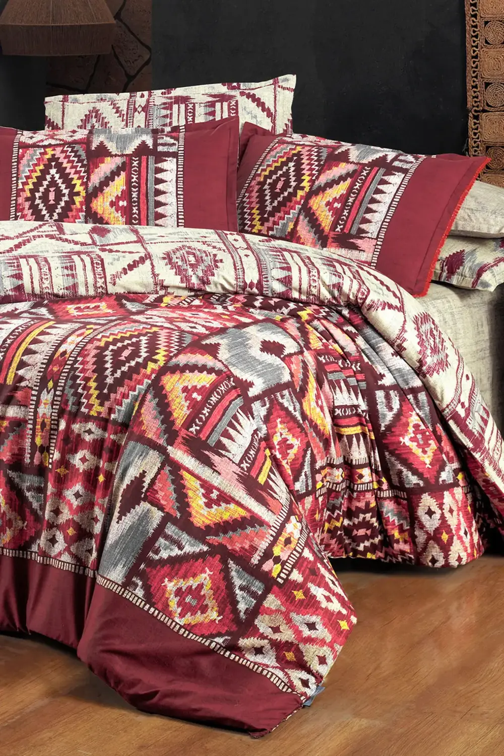 Sarev Gilya Bordo King Size (Battal Boy) %100 Pamuk Poplin Yıkamalı Çif