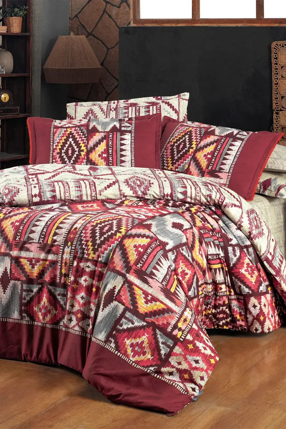 Sarev Gilya Bordo King Size (Battal Boy) %100 Pamuk Poplin Yıkamalı Çif