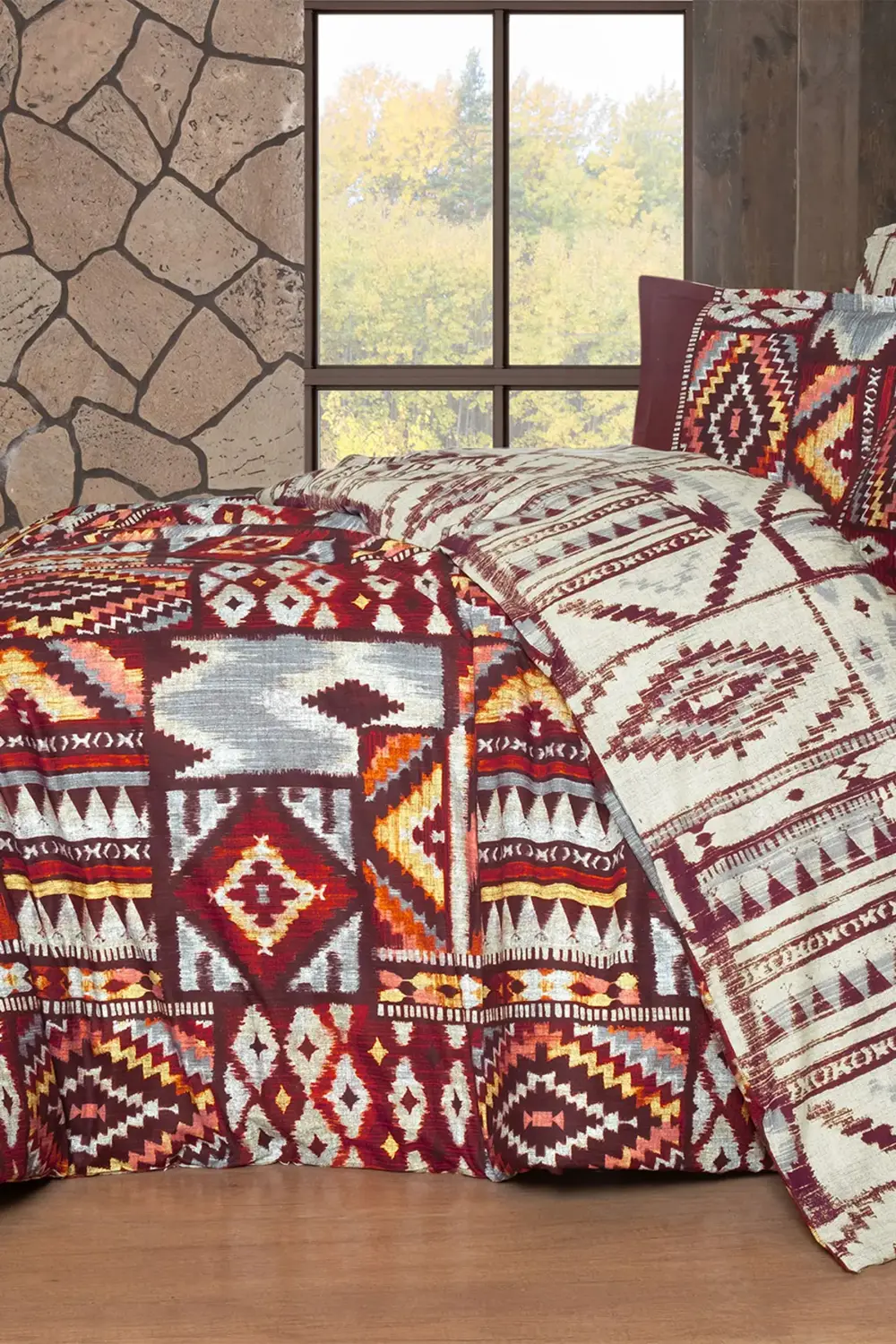 Sarev Gilya Bordo King Size (Battal Boy) %100 Pamuk Poplin Yıkamalı Çif