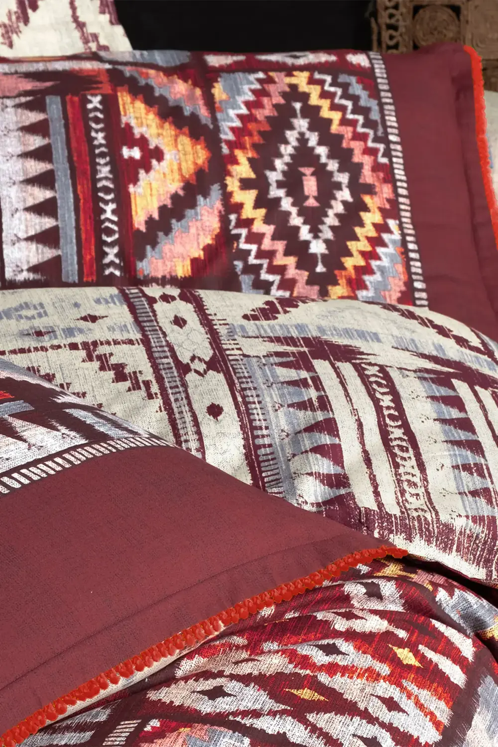 Sarev Gilya Bordo King Size (Battal Boy) %100 Pamuk Poplin Yıkamalı Çif