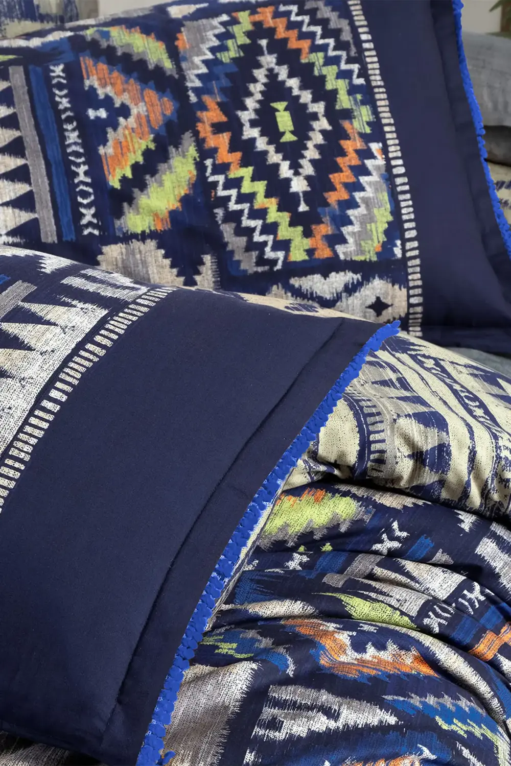 Sarev Gilya Mavi King Size (Battal Boy) %100 Pamuk Poplin Yıkamalı Çift