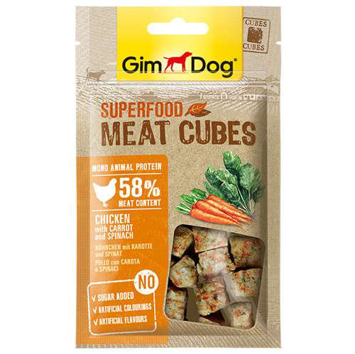 GimDog MeatCubes Havuçlu Ispanaklı Tavuk Köpek Ödülü 40gr