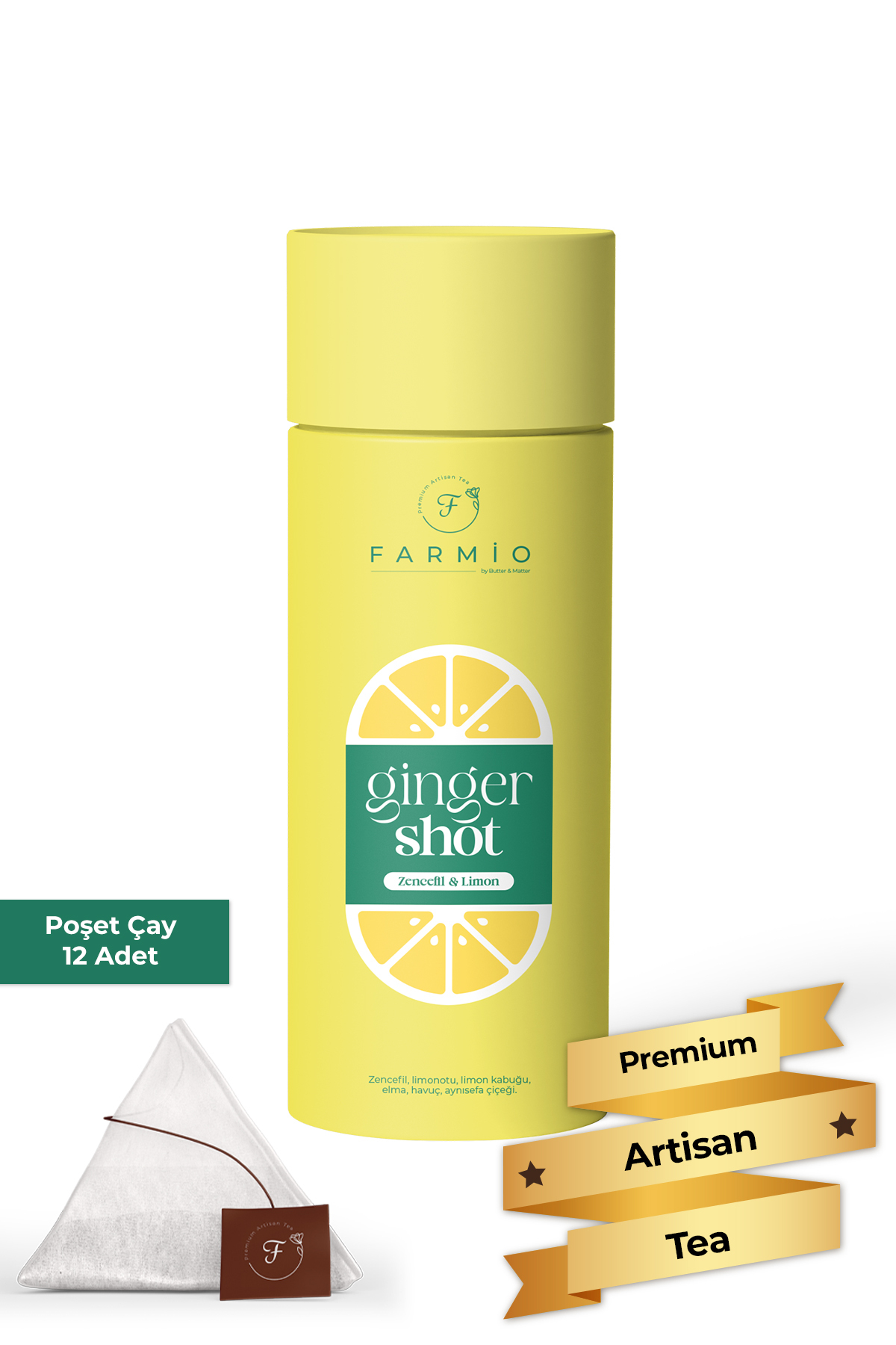 GİNGER SHOT Çayı – 12 Poşet – Premium Çay Deneyimi – Limon, Zence