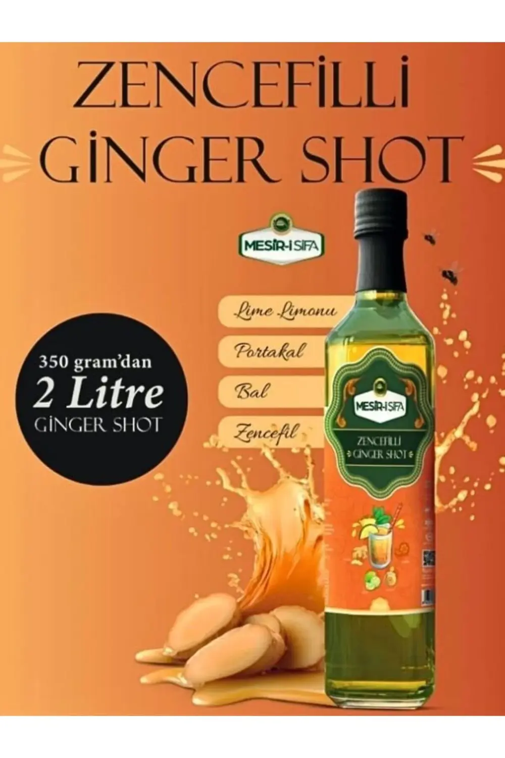 Aleyna Baharat Ginger Shot, Portakal, Limon, Bal İçeren Doğal Karışım Zencefil S