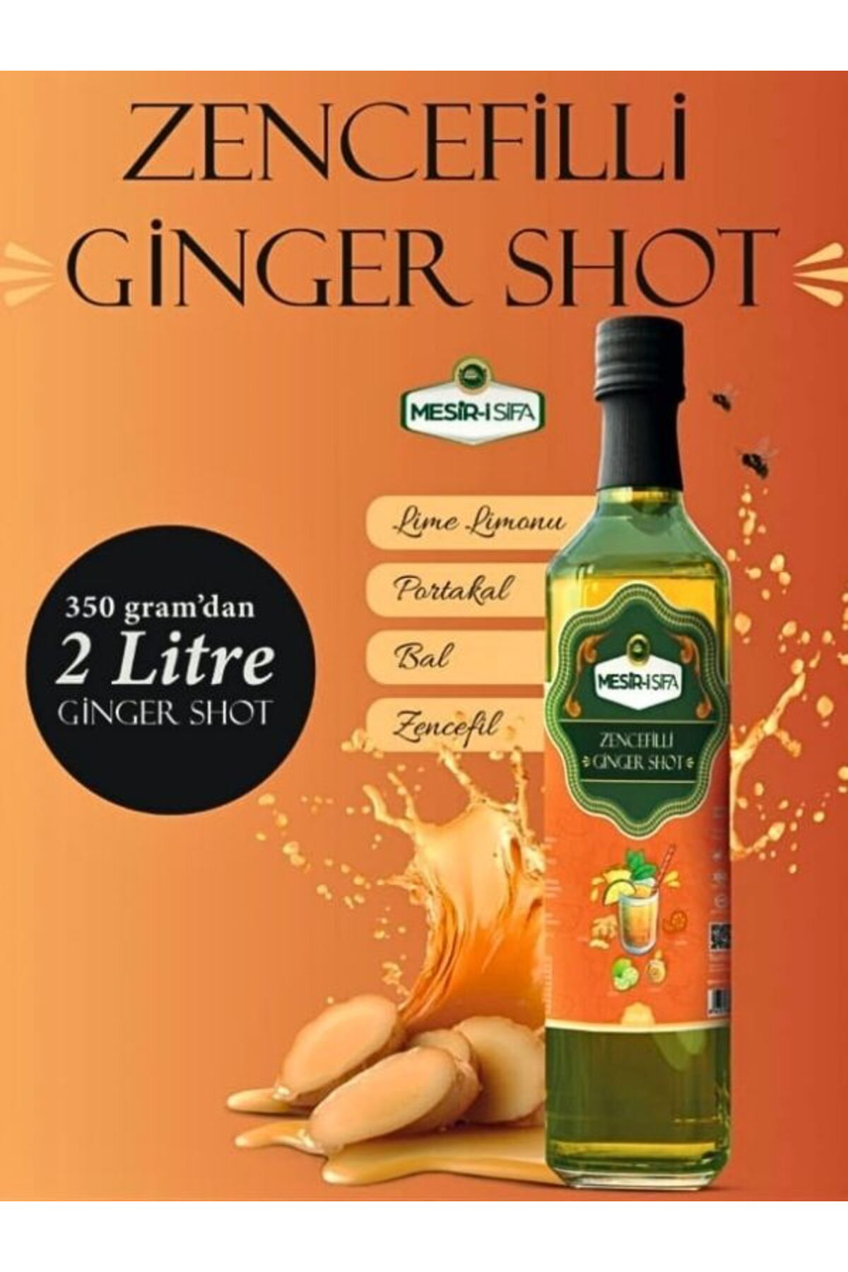 Aleyna Baharat Ginger Shot, Portakal, Limon, Bal İçeren Doğal Karışım Zencefil S