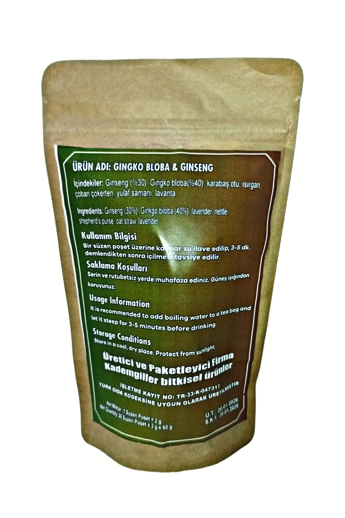 Gingko Bloba & Ginseng Bitkisel Karışımlı Çay 30 Süzen Poşet - Görsel 2