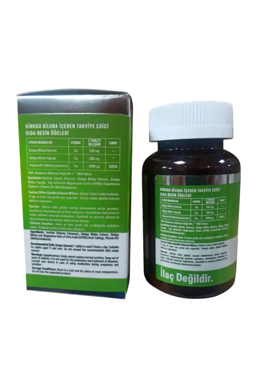Ginkgo Biloba ve B12 İçeren Takviye 1100 mg 60 Tablet