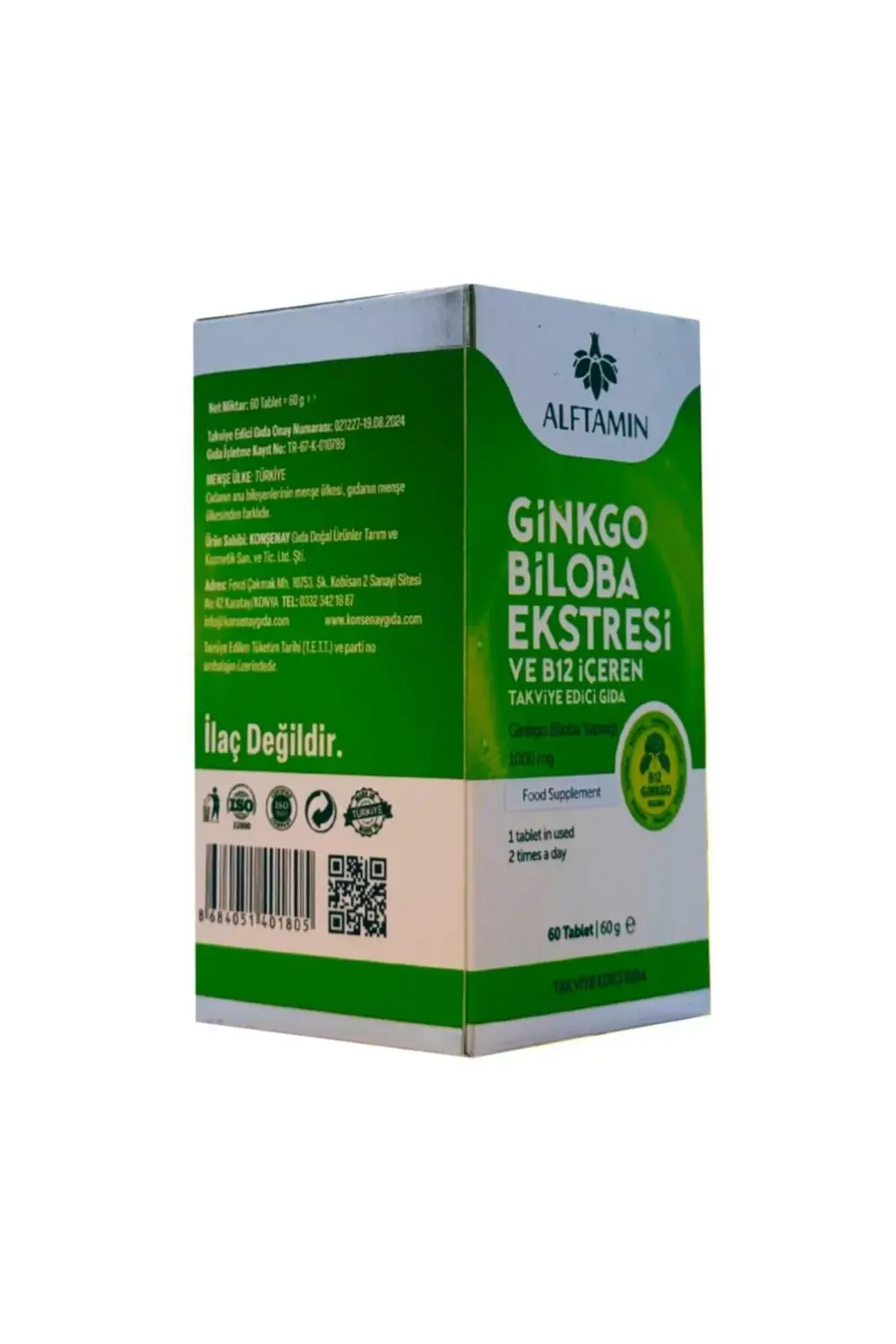 Ginkgo Biloba ve B12 İçeren Takviye 1100 mg 60 Tablet