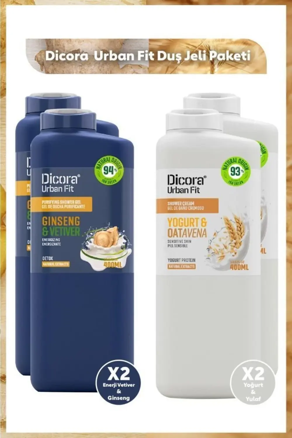 Ginseng&vetiver*2 + Yoğurt&yulaf*2 Fit Duş Jeli Paketi