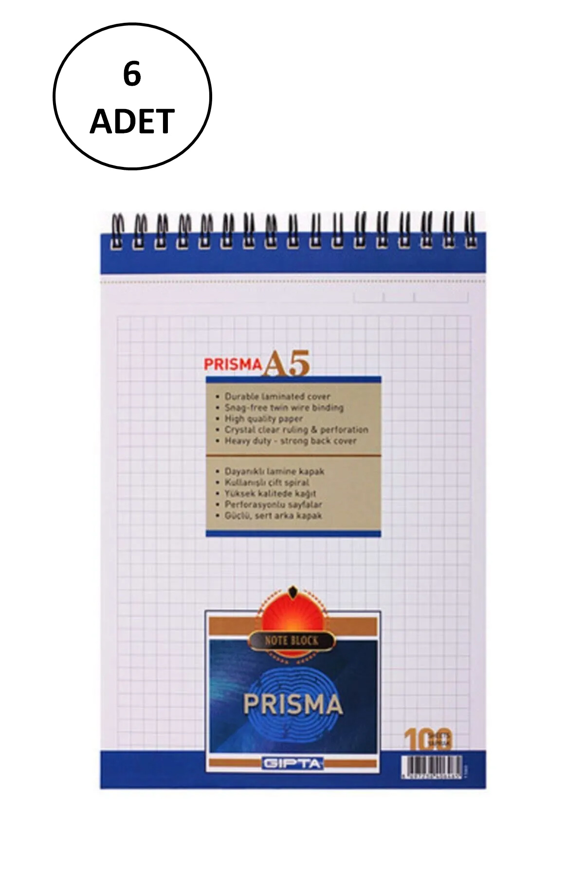 Gıpta A5 Bloknot Prisma Spiralli Karton Kapak Kareli 100 Yaprak 6