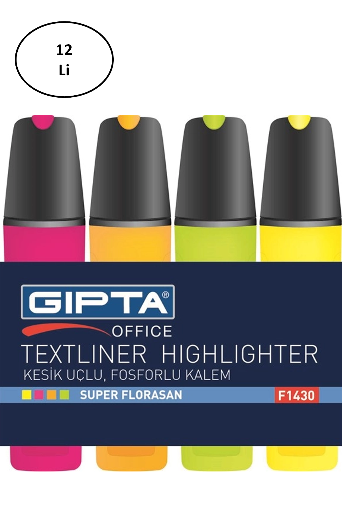 Just Cheap Store Gipta Fosforlu Kalem 5 Mm Kesik Uç Mor 12'Li