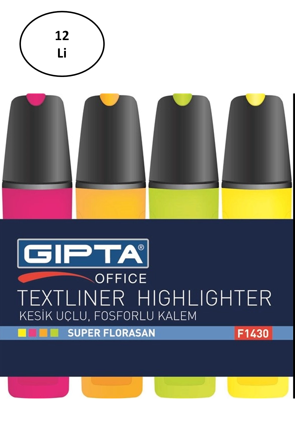 Just Cheap Store Gipta Fosforlu Kalem 5Mm Kesik Uç Sari 12'Li