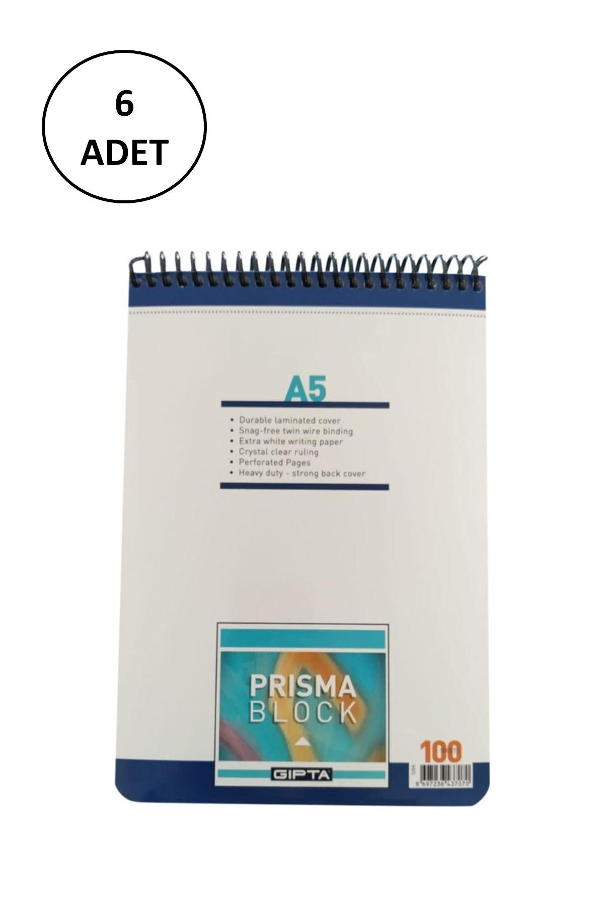 Just Cheap Store Gipta Prisma Bloknot A-5 Spiralli Karton Kapak 100 Yaprak Düz 6 A
