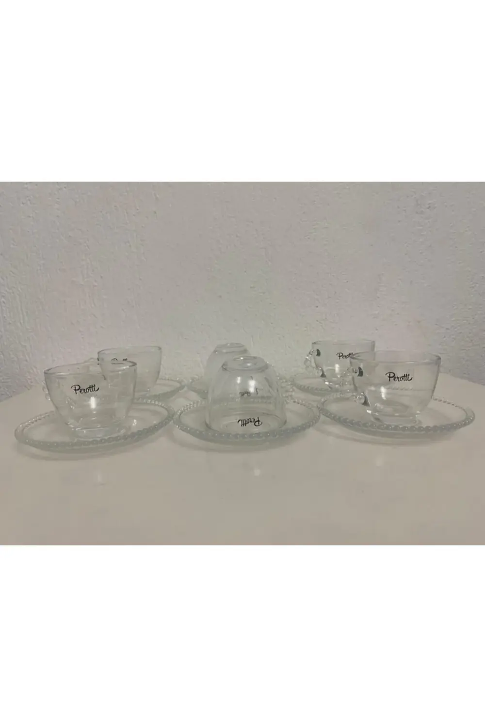 Girona 6'lı Kulplu Boncuk Detaylı Cam Çay & Nescafe Fincanı