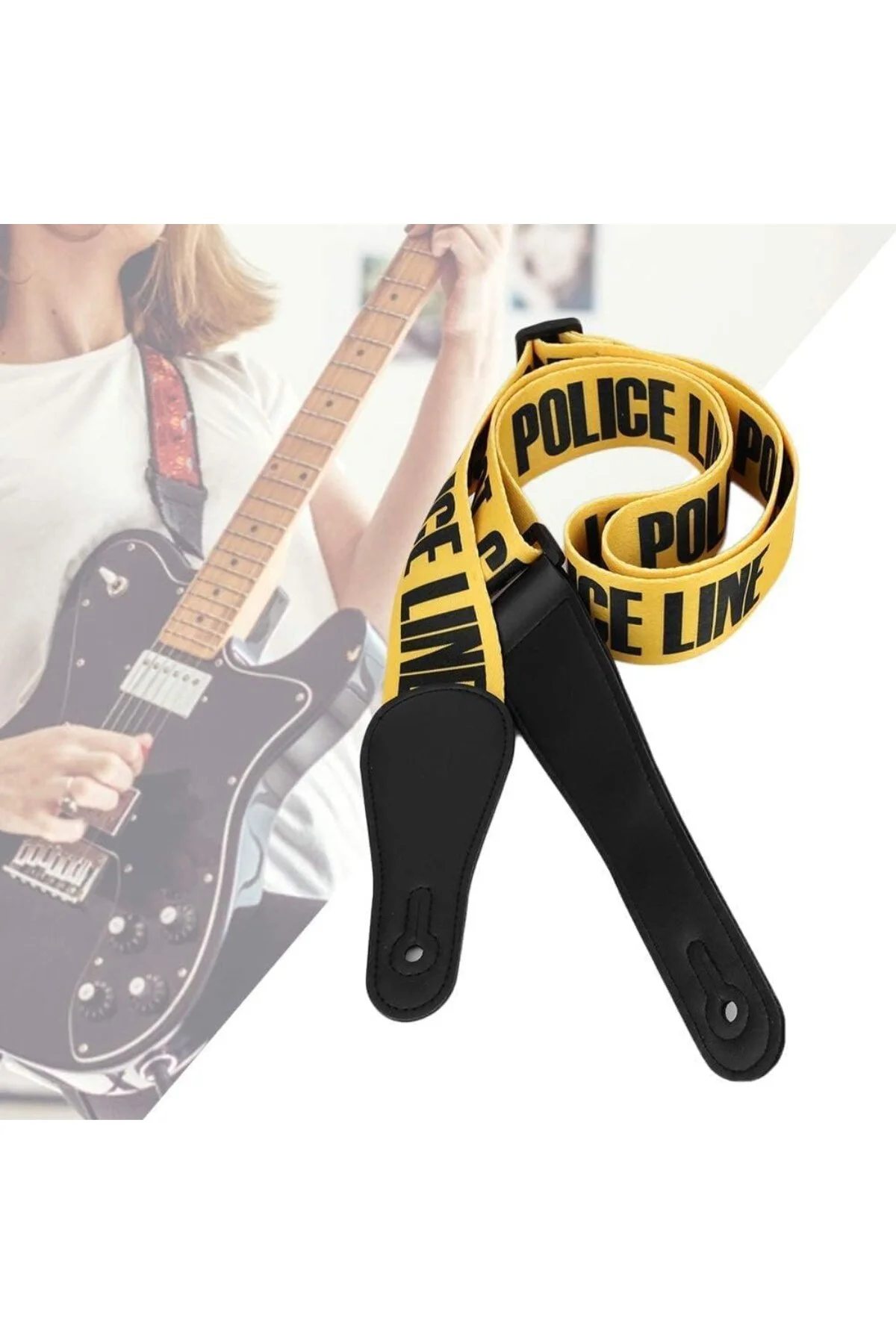 Gitar askısı, evrensel ayarlanabilir sarı uyarı hattı desenli git