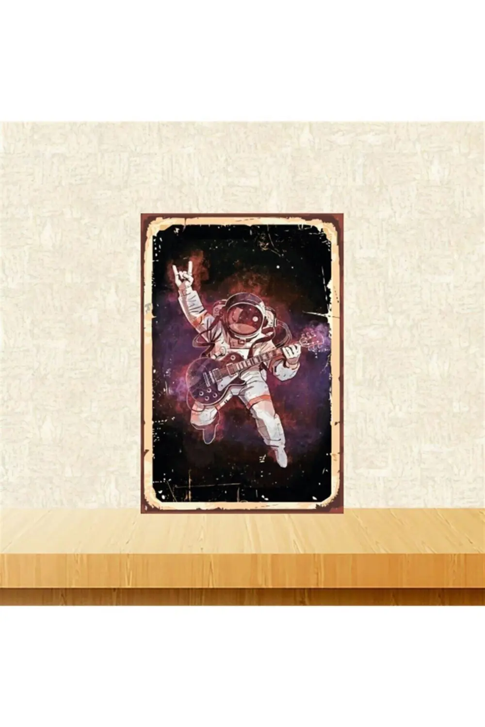 Gitar Çalan Astronot 20-30 Cm Retro Ahşap Tablo Tkfx5132