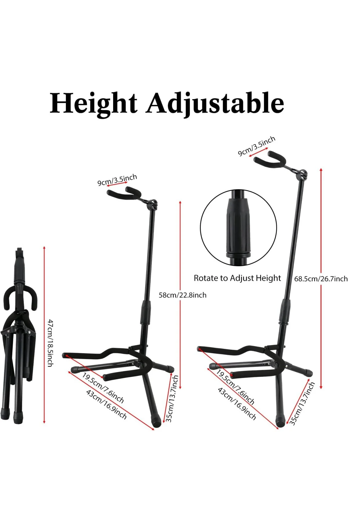 Gitar Standı, Profesyonel Taşınabilir Siyah Tripod Gitar Standı, 