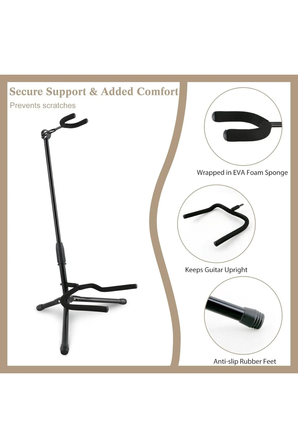 Gitar Standı, Profesyonel Taşınabilir Siyah Tripod Gitar Standı, 