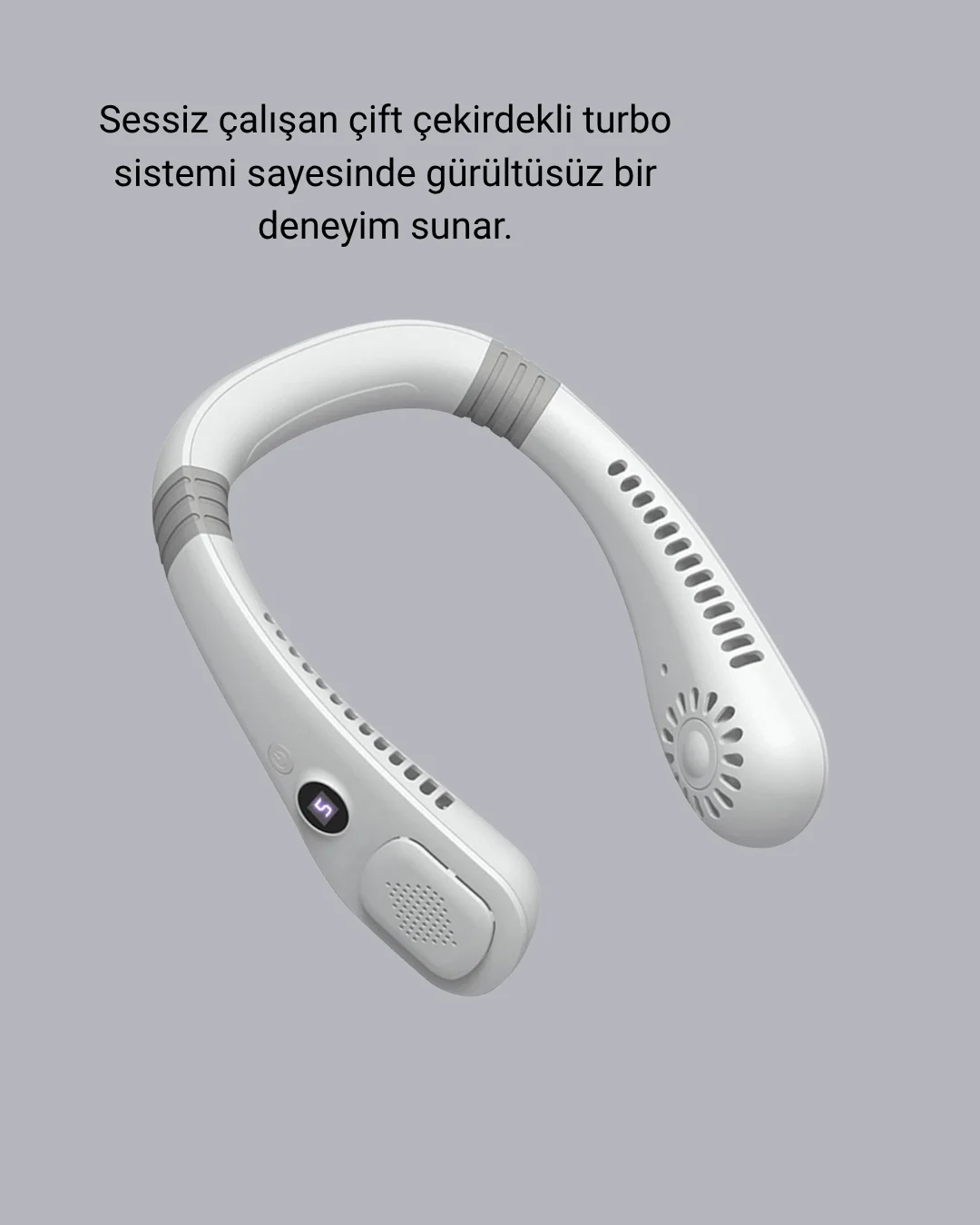 Giyilebilir Boyun Fanı 360° Dairesel Rüzgar ve 5 Kademeli Hız Ayarlı