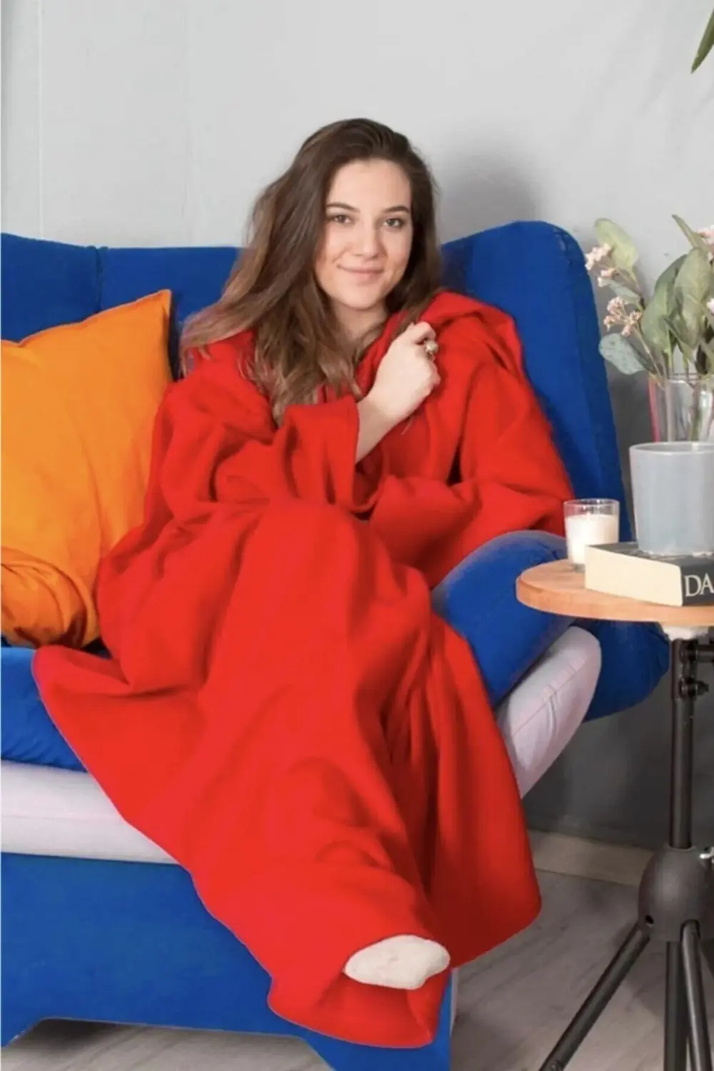 Giyilebilir Kollu Polar Battaniye Kırmızı - Giyilebilir Bataniye