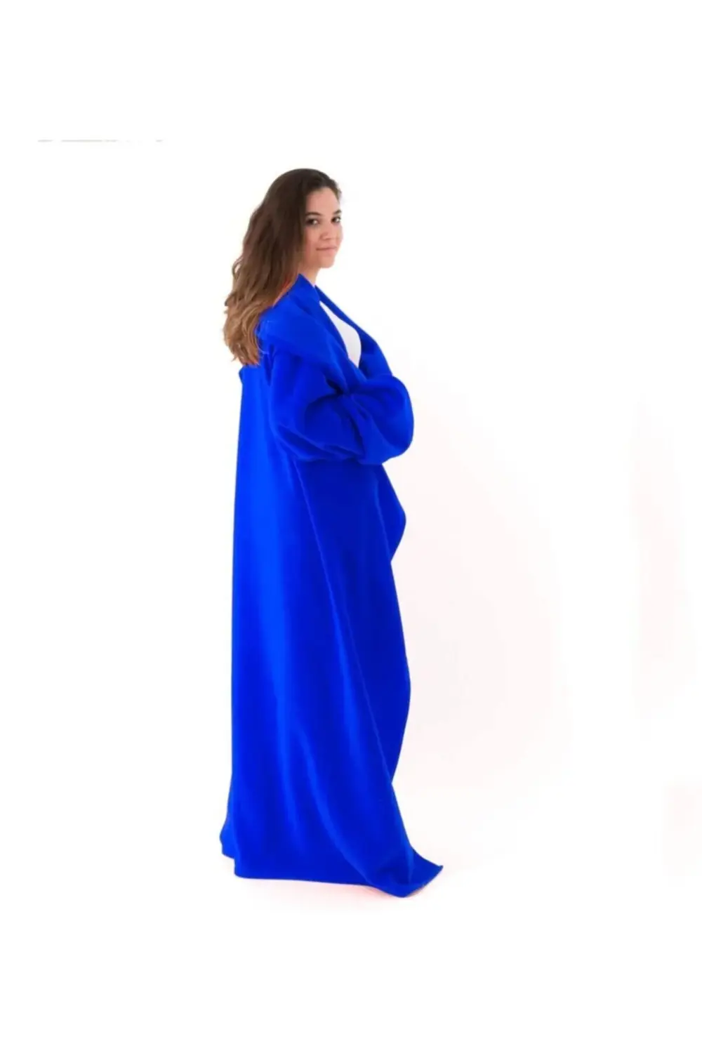 Giyilebilir Mavi Battaniye Giyilebilen Kollu Polar Battaniye Tek