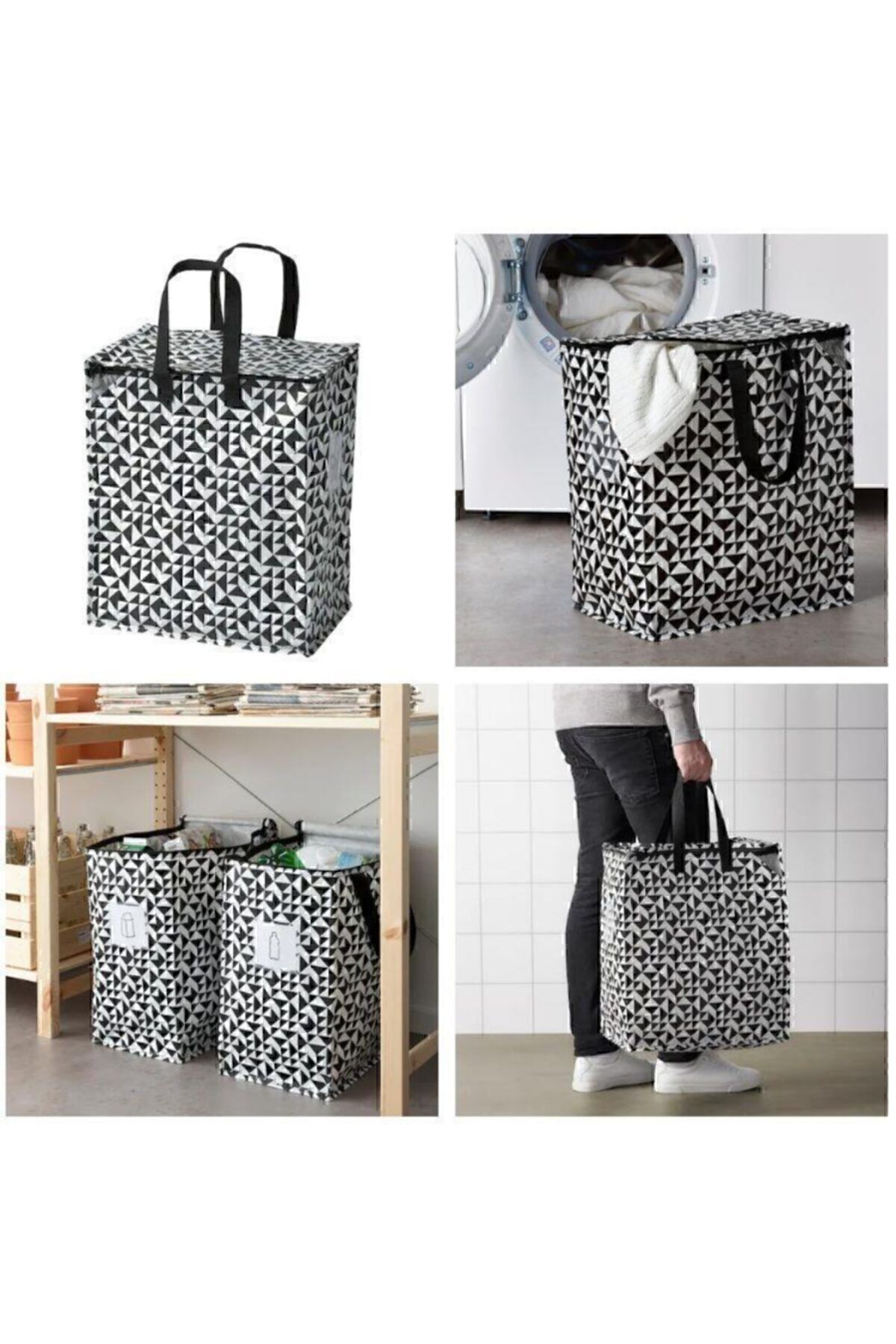 İkea Giysi Malzeme Yemek Taşima Çantasi Desenli Siyah 47 Lt