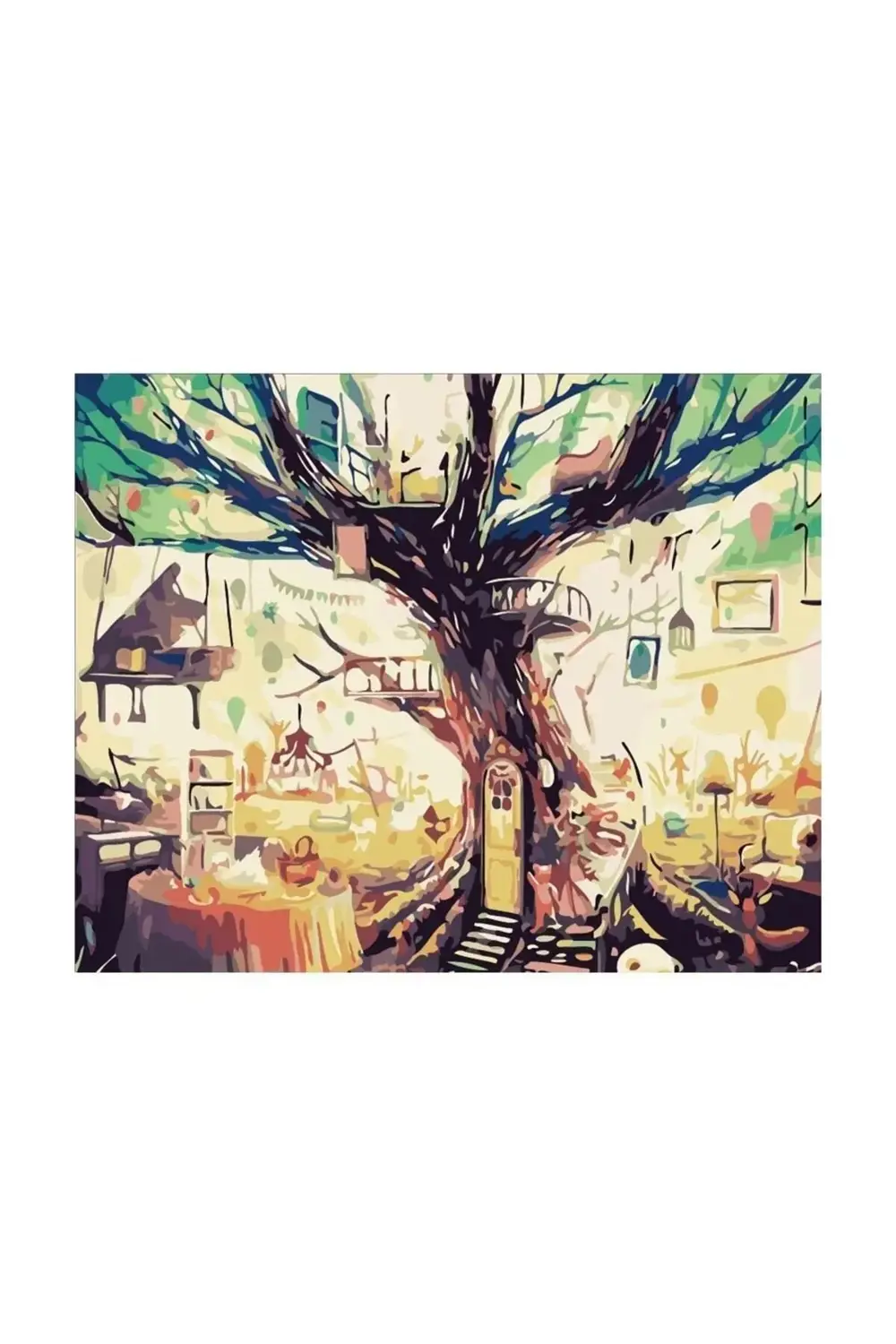 Gizemli Ağaç Sayılarla Boyama Seti Çerçeveli Kasnaklı