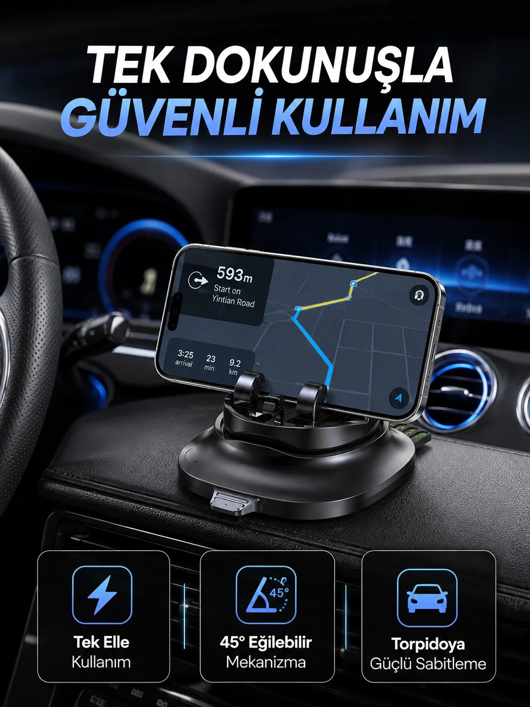 Gizlenebilir Telefon Numaralı Araç İçi Telefon Tutucu Torpido Üstü Telefon Standı