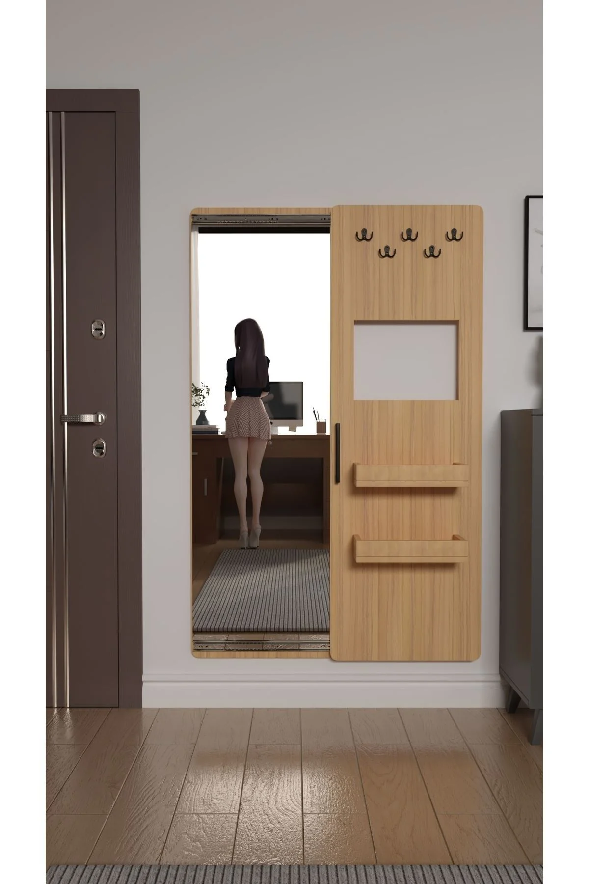 Gizli Boy Aynası, Dekoratif Vestiyer, Modern Askılık, Sürgülü Kap