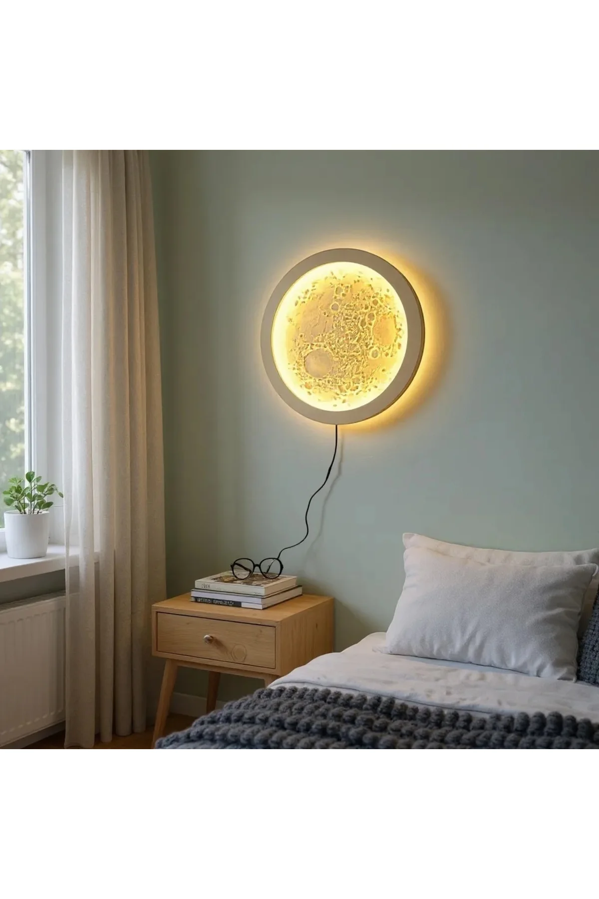 Gizli Dokunmatik Tuşlu 3 Boyutlu Ay Yüzeyi Desenli Dekoratif Duva