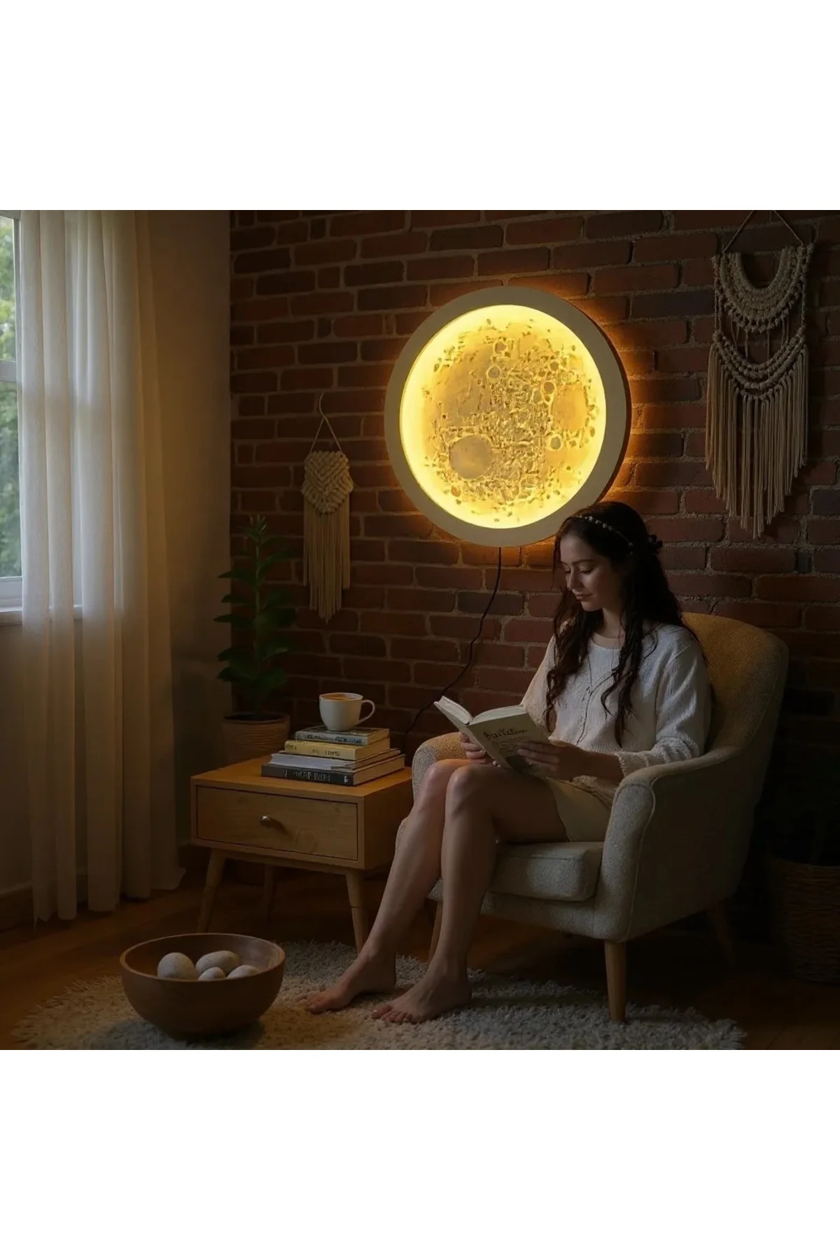 Gizli Dokunmatik Tuşlu 3 Boyutlu Ay Yüzeyi Desenli Dekoratif Duva