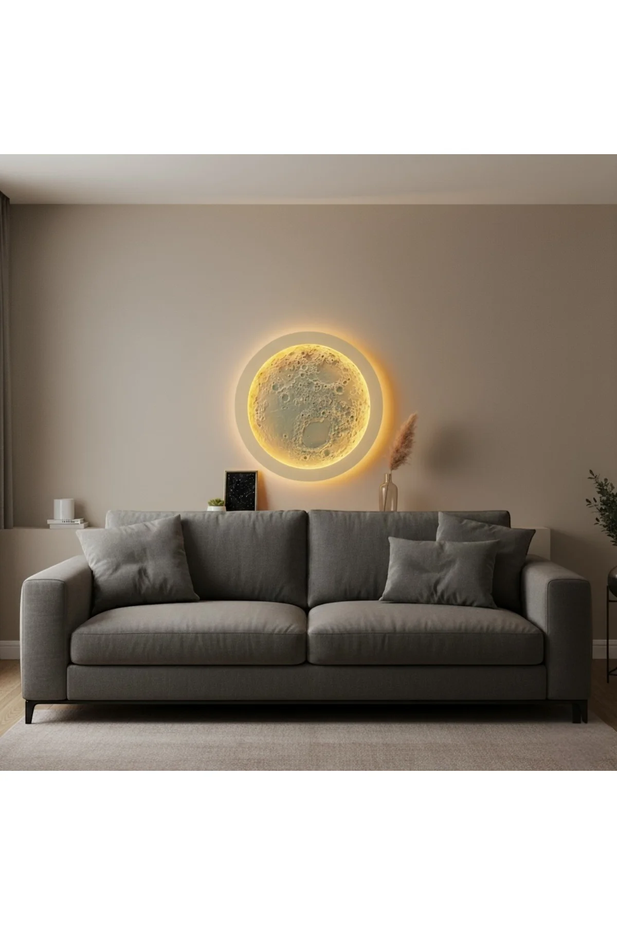 Gizli Dokunmatik Tuşlu 3 Boyutlu Ay Yüzeyi Desenli Dekoratif Duva