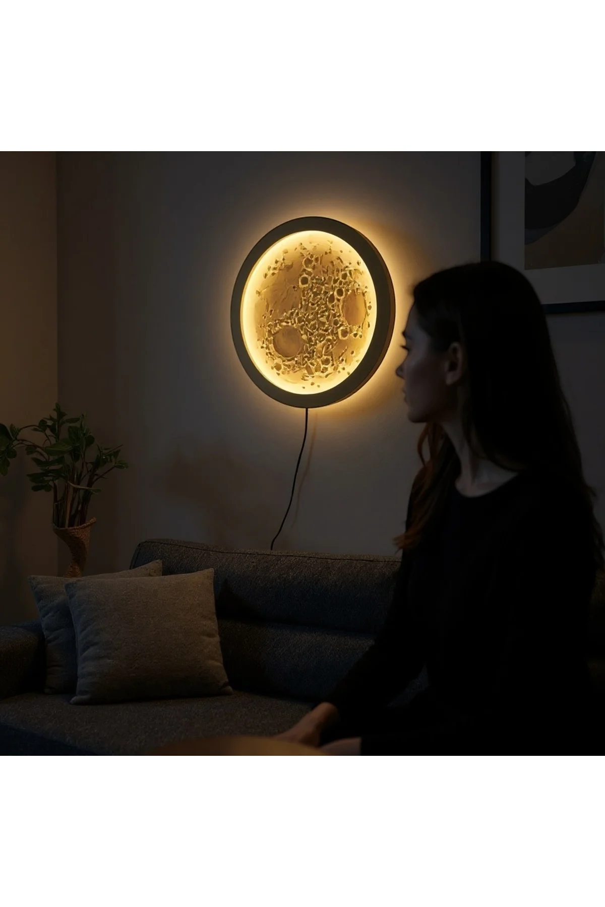 Gizli Dokunmatik Tuşlu 3 Boyutlu Ay Yüzeyi Desenli Dekoratif Duva