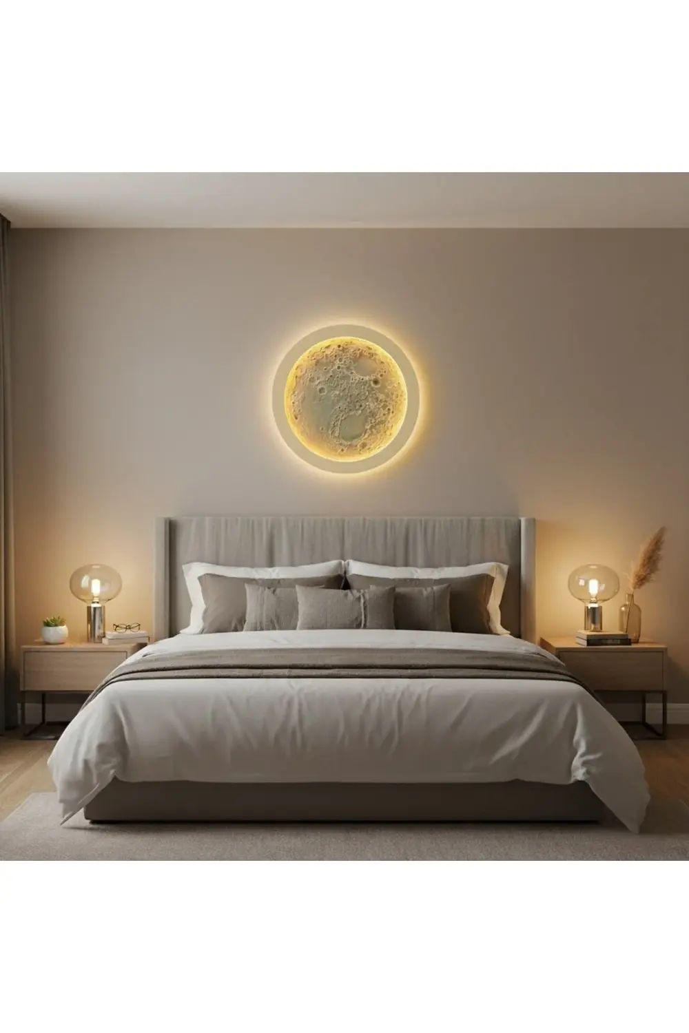 Gizli Dokunmatik Tuşlu 3 Boyutlu Ay Yüzeyi Desenli Dekoratif Duva