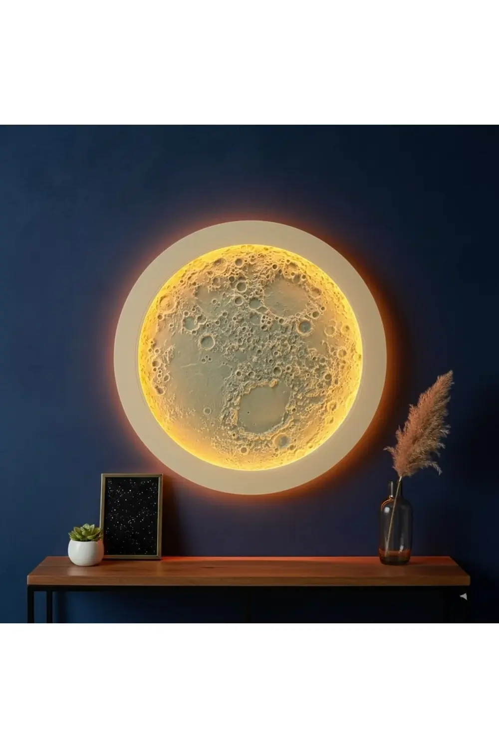 Gizli Dokunmatik Tuşlu 3 Boyutlu Ay Yüzeyi Desenli Dekoratif Duva