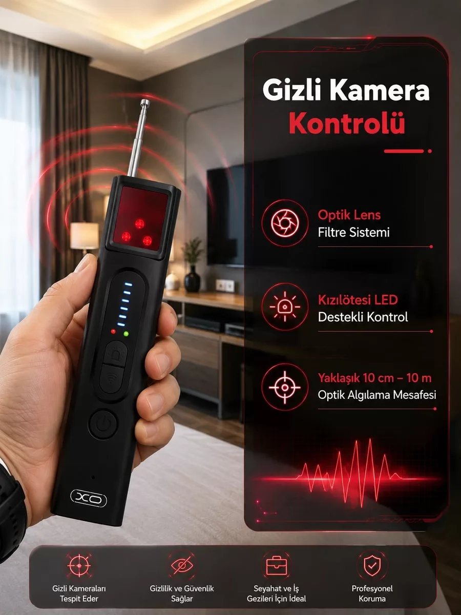 Gizli Kamera ve RF Sinyal Tespit Cihazı - 5 Seviyeli Hassasiyet ile Gizliliğinizi Koruyun