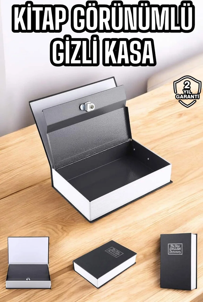 Gizli Kasa İngilizce Sözlüğü Kitap Görünümlü Anahtarlı Gizli Mini Çelik Kasa Kilitli - Lisinya