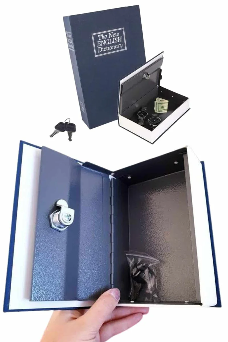 Gizli Kasa Sözlük Görünümlü Anahtarlı Güvenli Kasa 18cm - Koyu Lacivert Kitap Kapağı
