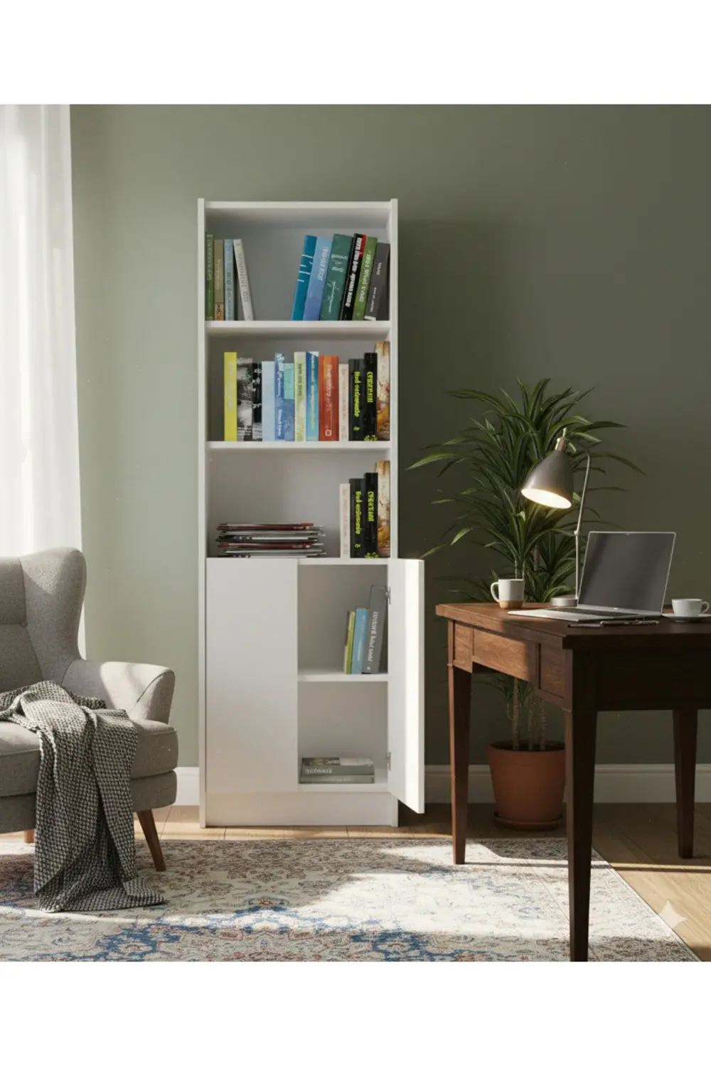 Gkmhome  Kitaplık 2 Kapaklı Kütüphane Beyaz