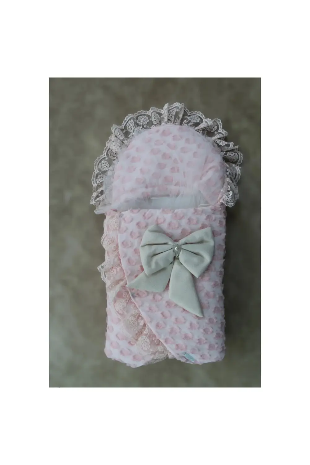 gl00my Dörtlü Koza Dantelli Yenidoğan Bebek Battaniyesi - Pembe