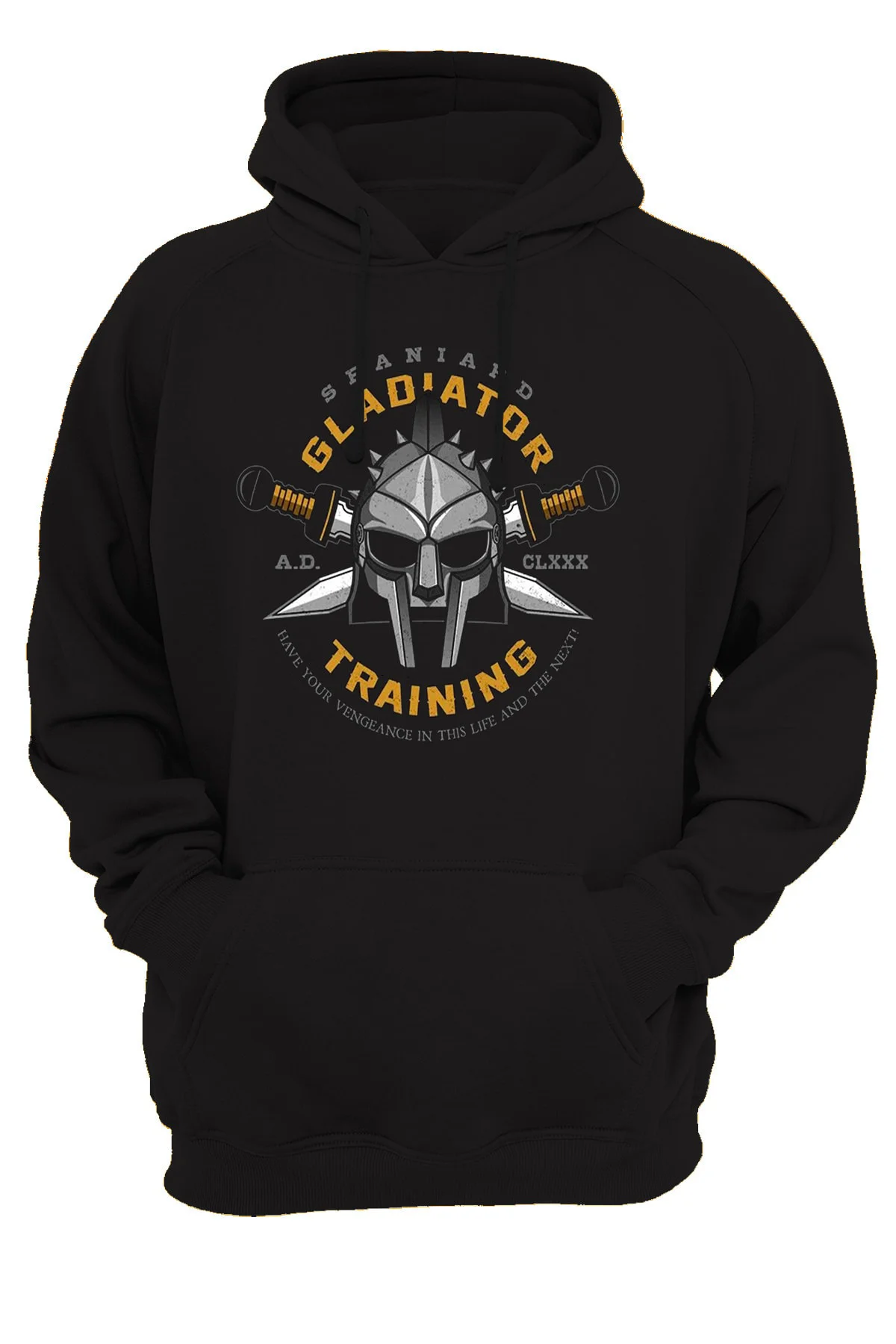 Gladyatör Baskılı 3 Ipl. Şardonlu 600 Gr. Içi Polar Siyah Kapüşonlu Sweatshirt