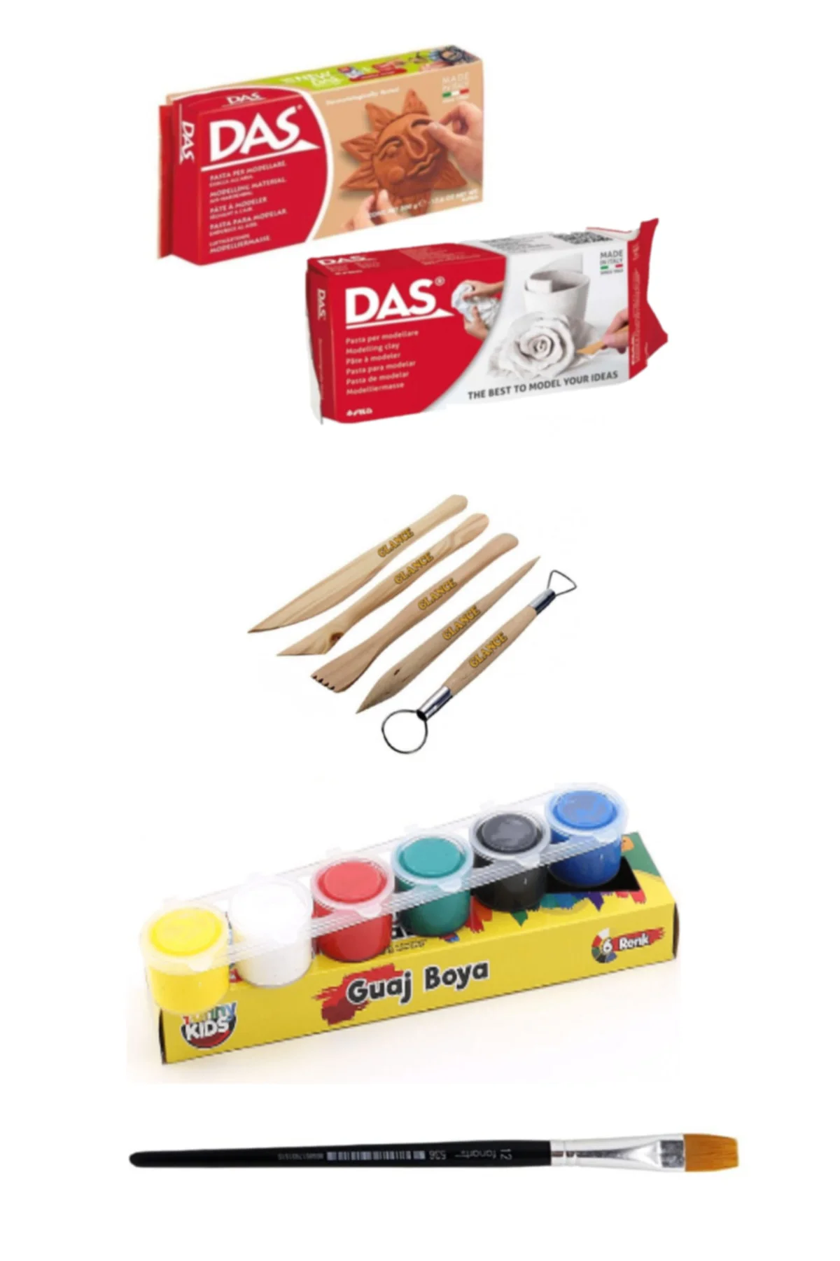 Glance Seramik Kil Beyaz-terracota & 6'lı Guaj Boya Başlangıç Set