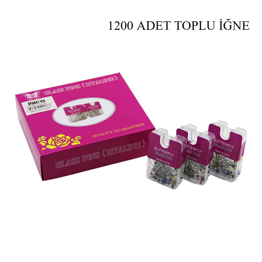 GLASS PINS HYALINE BUTTERFLY 1200 ADET RENKLİ TOPLU BAŞÖRTÜ İĞNES