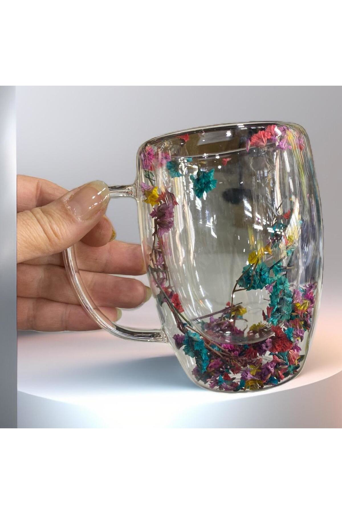 Elif Aksesuar Glasscom Çiçekli Çidarlı Kupa Bardak