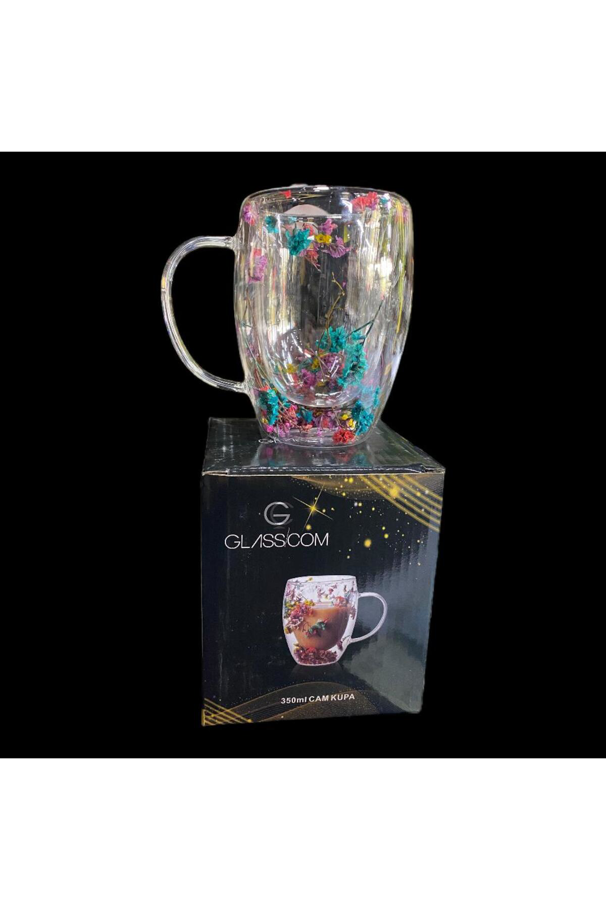 Elif Aksesuar Glasscom Çiçekli Çidarlı Kupa Bardak