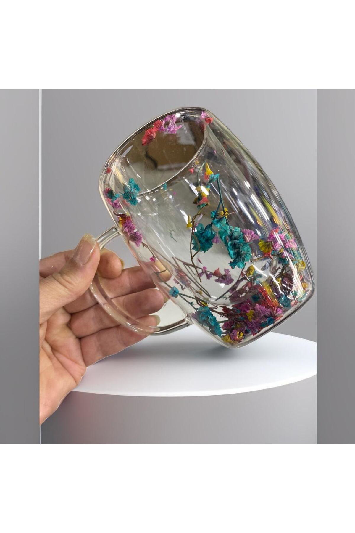 Elif Aksesuar Glasscom Çiçekli Çidarlı Kupa Bardak