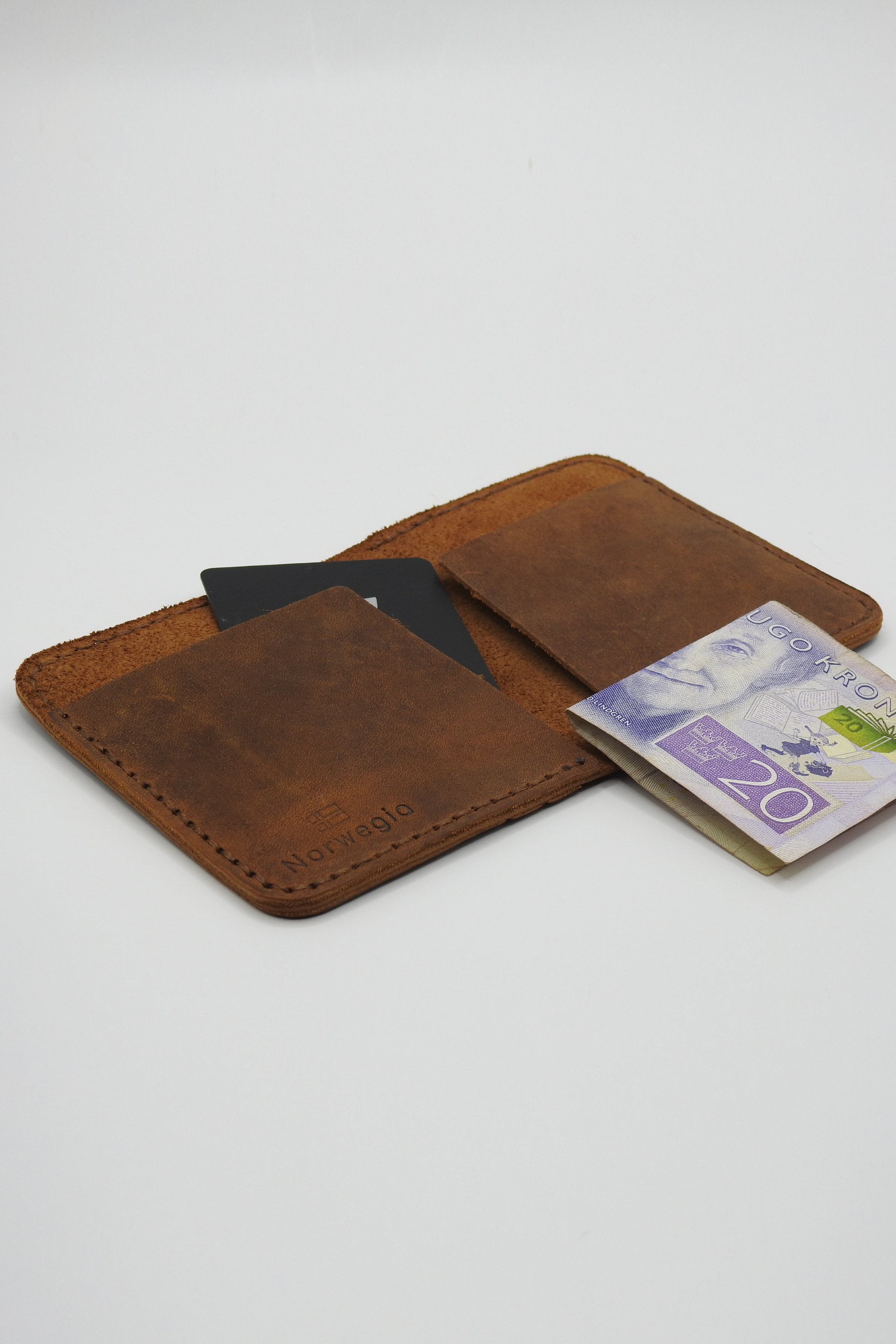 Norwegia Gløden - El Yapımı %100 Hakiki Deri Erkek Cüzdan - Tarçın (El Dikişi)