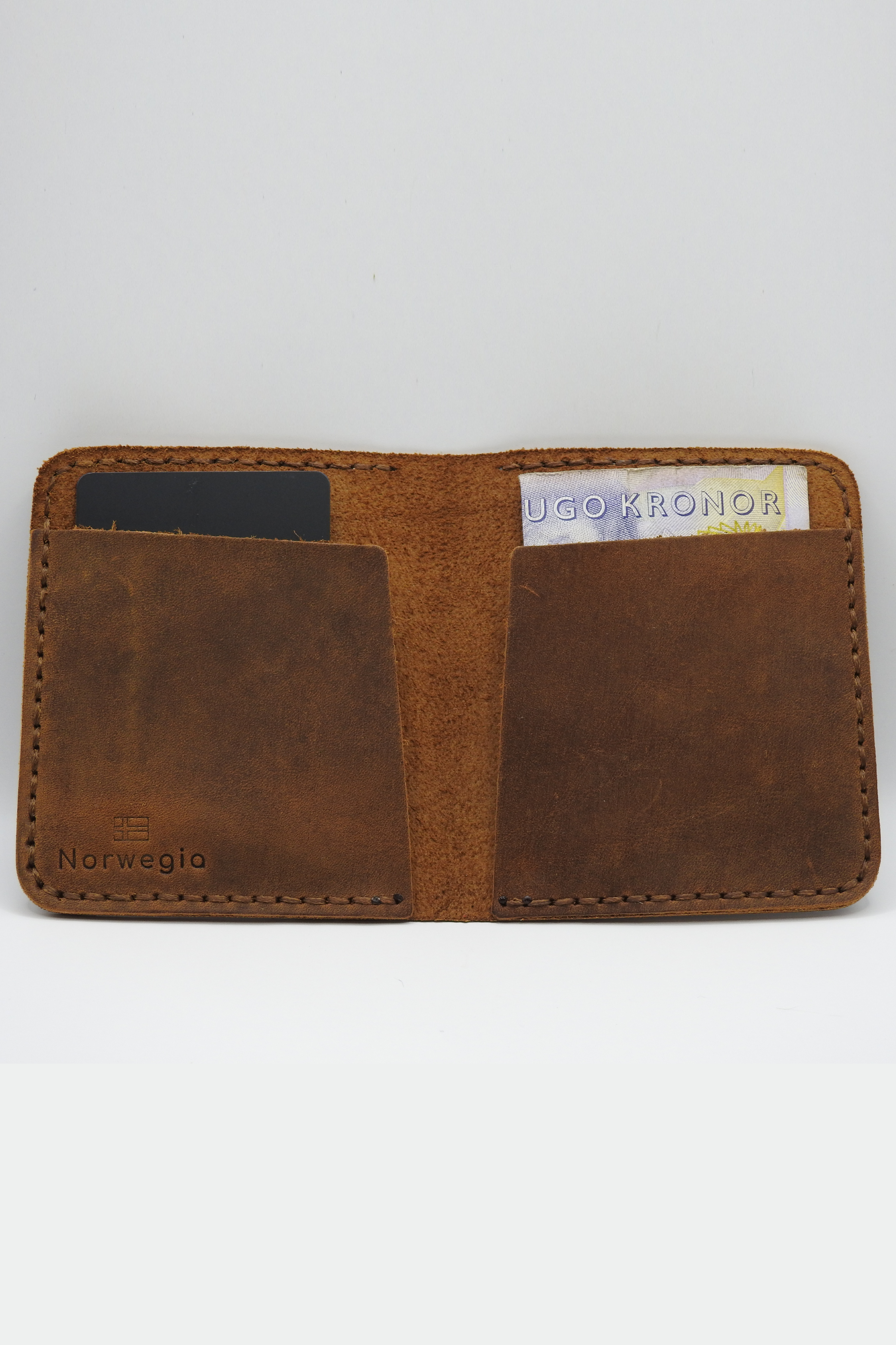 Norwegia Gløden - El Yapımı %100 Hakiki Deri Erkek Cüzdan - Tarçın (El Dikişi)